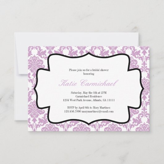 Lavender Paarse Damask Uitnodiging (Voorkant)