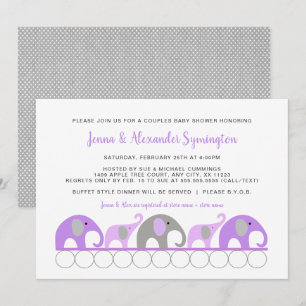 Lavender Paarse Elephants Couples girl Baby shower Kaart