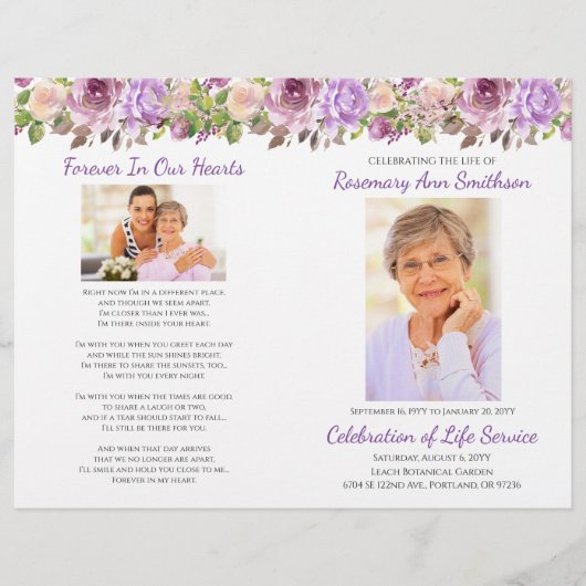Lavender Paarse Floral Funeral Flyer Sjabloon (Voorkant)