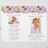 Lavender Paarse Floral Funeral Flyer Sjabloon (Voorkant / Achterkant)