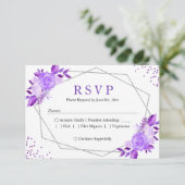 Lavender Paarse Floral Grey Lijst Wedding RSVP Kaartje (Staand voorkant)
