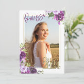 Lavender Paarse Floral Waterverf Afstuderen Uitnod Kaart (Staand voorkant)