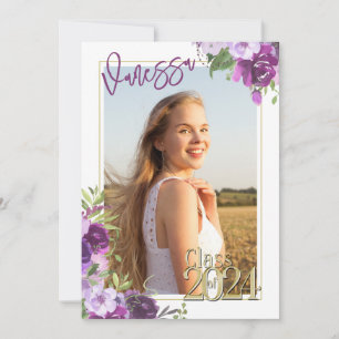 Lavender Paarse Floral Waterverf Afstuderen Uitnod Kaart