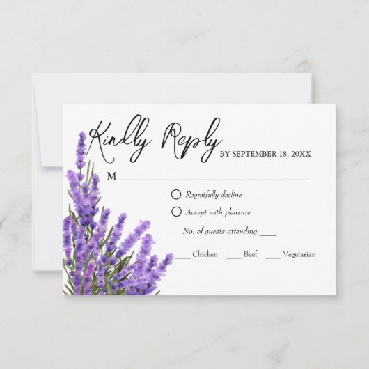 Lavender Paarse Florals Wedding RSVP Kaart (Voorkant)