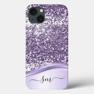 Lavender Paarse Glitter Kijk Monogram Initialen iPhone 13 Hoesje
