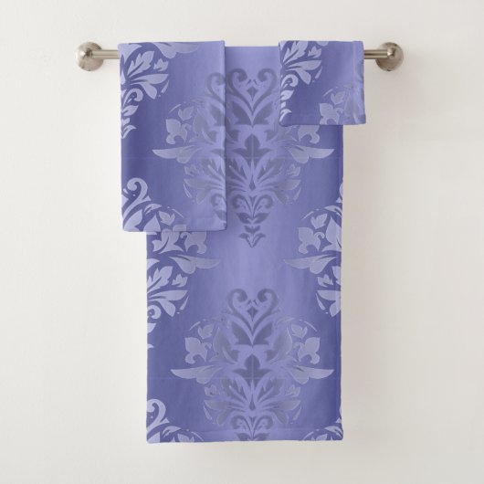 Lavender Paarse gradiënt Floral Damask Print Bad Handdoek (Insitu)