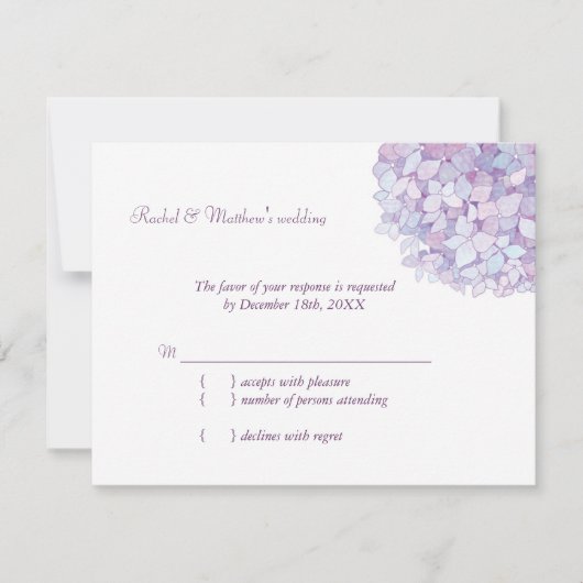 Lavender Paarse Hydrangea Wedding RSVP Kaartje (Voorkant)
