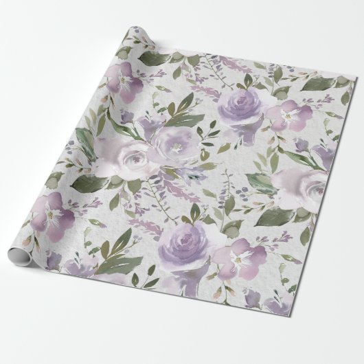 Lavender Paarse Lila Waterverf Floral Flowers Cadeaupapier (Uitgerold)