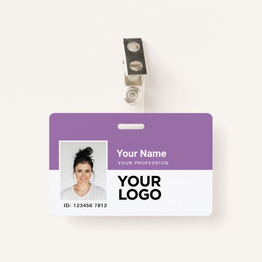 Lavender Paarse Photo Bar of Qr Code Logo Name Badge (Voorkant met clip)