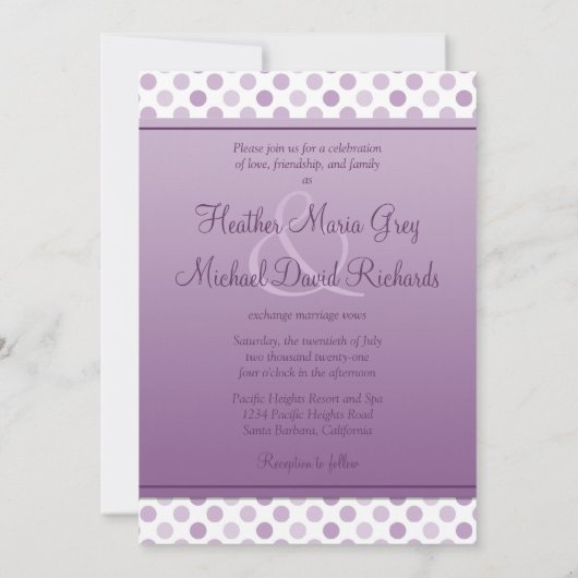 Lavender Paarse Polka Dot Weddenschap Kaart (Achterkant)