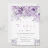 Lavender Paarse Silver Floral Wedding Kaart (Voorkant)
