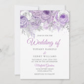 Lavender Paarse Sparkle Floral Wedding Invite Kaart (Voorkant)