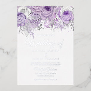 Lavender Paarse Sparkle Floral Wedding Silver Folie Uitnodiging