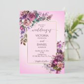 Lavender paarse stoffige roze rozen sjabloon bruil kaart (Staand voorkant)