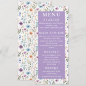 Lavender Paarse Waterverf Floral Elegant Wedding Menu (Voorkant / Achterkant)