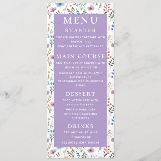 Lavender Paarse Waterverf Floral Elegant Wedding Menu