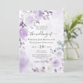 Lavender Paarse waterverf Florals Uitnodiging (Staand voorkant)