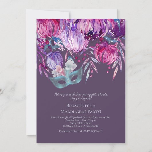 Lavender Passion Mardi Gras Party Invitation (Devant)