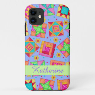 Lavender Patchwork Quilt Art Name Persoonlijk iPhone 11 Hoesje