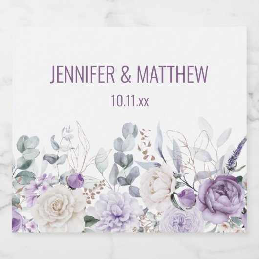 Lavender Peonies and White Roses Wedding Favor Sparkling Wijnetiket (Enkel label)