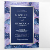 Lavender Periwinkle Agate Marble QR Code Wedding Drieluik Uitnodiging (Binnenzijde eerst)