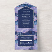Lavender Periwinkle Glitter Agate Marble Wedding All In One Uitnodiging (Binnen)