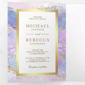 Lavender Pink Gold Agate Marble QR Code Weddenscha Drieluik Uitnodiging (Binnenzijde eerst)