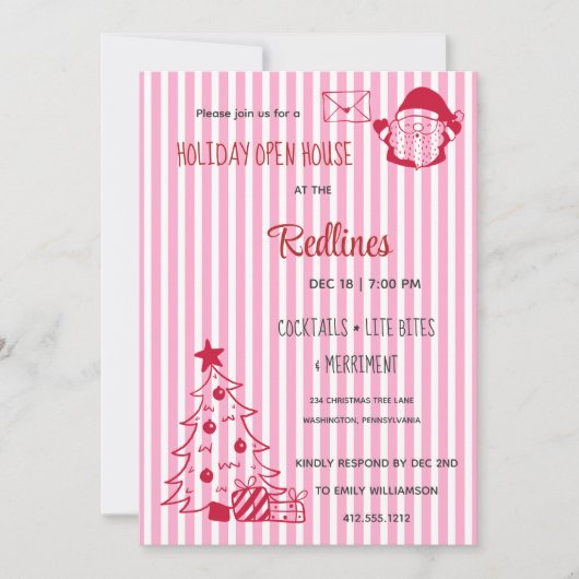 Lavender Pink Plaid Holiday Open House Invitation (Devant)