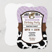 Lavender Plaid Cowhide Cowboy Invitation d'anniver (Devant / Derrière)