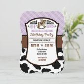 Lavender Plaid Cowhide Cowboy Invitation d'anniver (Debout devant)