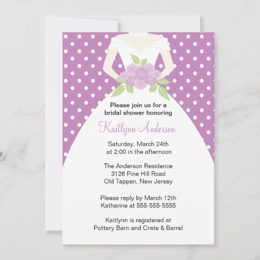 Lavender Polka Dot Bridal Shower Invitation Kaart (Voorkant)