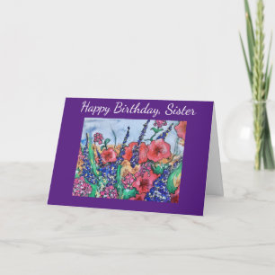Lavender Poppies Zuster Birthday Flower Waterverf Kaart