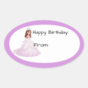 Lavender Princess Birthday Gift Label Sticker