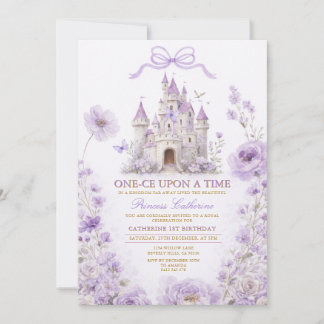 Lavender Princess Castle Birthday Invitation Kaart