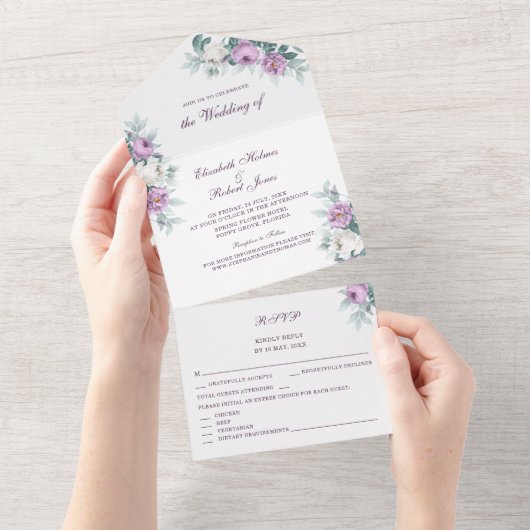 Lavender Purple All in One Wedding Invitation (Déchirure)