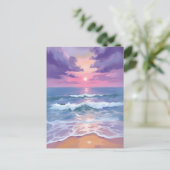 Lavender Purple Beach Sunset Watercolor Briefkaart (Staand voorkant)