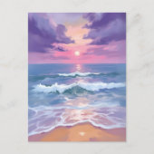 Lavender Purple Beach Sunset Watercolor Briefkaart (Voorkant)