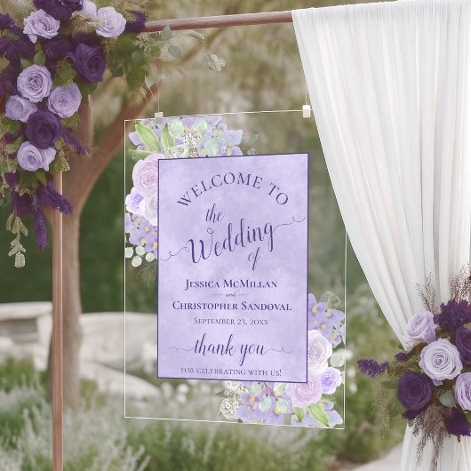 Lavender Purple Boho Chic Floral Wedding Welcome