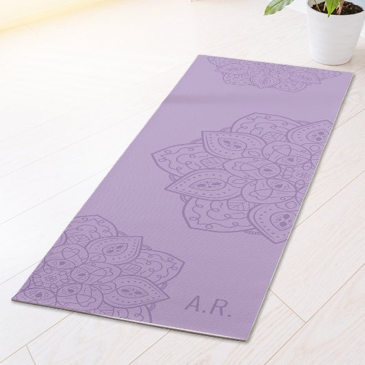 Lavender Purple Decorative Mandala With Initials Yogamat