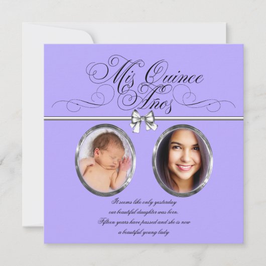 Lavender Purple Photo Quinceanera Invitations (Devant)