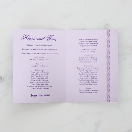 LAVENDER PURPLE Programme de mariage Customisé (Intérieur)