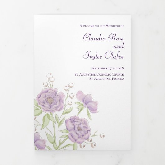 Lavender Purple Rose Wedding Programs Drieluik Programma (Cover)