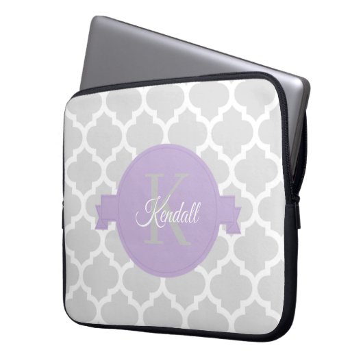 Lavender Quatrefoil - Aangepaste laptophoes Laptop Sleeve (Voorkant Links)