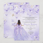 Lavender Quinceañera Invitation with Butterflies (Devant / Derrière)