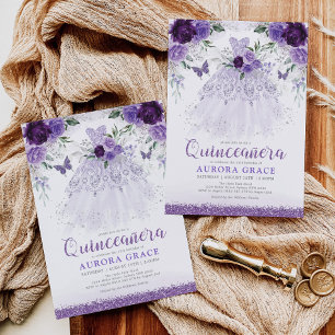 Lavender Quinceañera Princess Dress Butterflies Kaart
