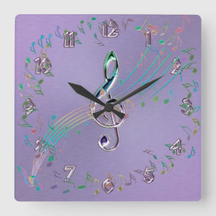 Lavender Rainbow Glass Music Notes et Clé Horloge