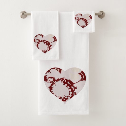Lavender-red en White Floral Hearts Bad Handdoek (Insitu)