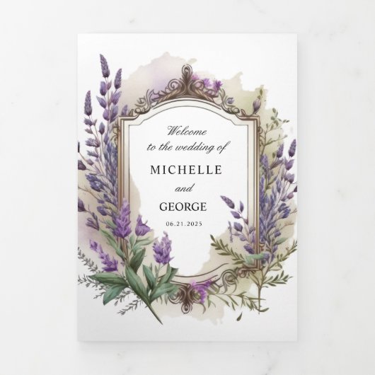 Lavender Regal Programme de mariage plié (Page de couverture)