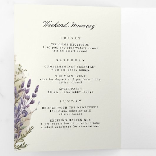 Lavender Regal Programme de mariage plié (Intérieur en premier)