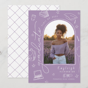 Lavender Retro Photo Graduation Faire-part